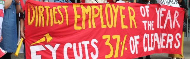 EY's London cleaners are picketing its office after over a third were told their jobs could be cut