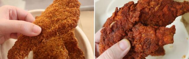 I tried spicy chicken tenders from Dave's Hot Chicken and Chicken Guy. The biggest ones impressed me the most.