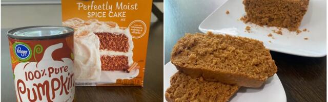 I made pumpkin bread with just 2 ingredients. It reminded me of my favorite Starbucks treat.
