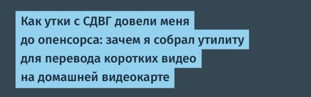 Как утки с СДВГ довели меня до опенсорса: зачем я собрал утилиту для перевода коротких видео на домашней видеокарте
