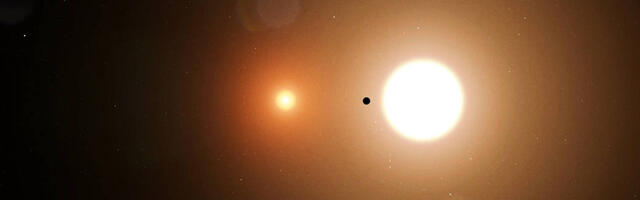 Planet found orbiting backward between two stars