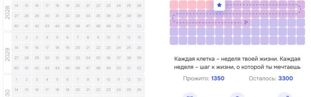 Я попробовал спроектировать календарь, который показывает всю жизнь сразу. И вот что из этого получилось…