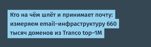 Кто на чём шлёт и принимает почту: измеряем email-инфраструктуру 660 тысяч доменов из Tranco top-1M