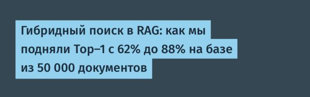Гибридный поиск в RAG: как мы подняли Top-1 с 62% до 88% на базе из 50 000 документов