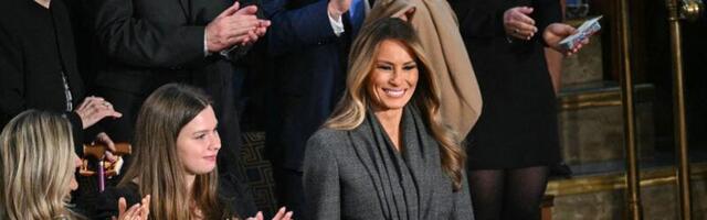 Melania Trump wore a gray $5,500 blazer with a removable scarf to Donald Trump's address to Congress