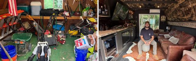 A man spent $3,000 transforming his old tool shed into an impressive man cave that doubles as a whiskey and cigar lounge