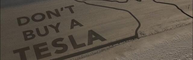 Activists used a Tesla to write 'Don't buy a Tesla' on a beach in Wales