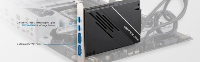 ASUS's PCIe 4.0 x4 add-in card has two USB4 Type C ports, each with 60-Watt Quick Charge and 8K DisplayPort support