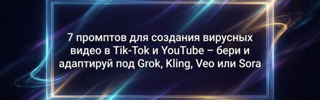 7 промптов для создания вирусных видео в Tik‑Tok и YouTube — бери и адаптируй под Grok, Kling, Veo или Sora