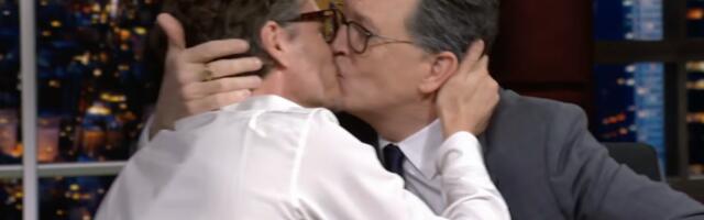 Stephen Colbert and Pedro Pascal share a kiss and drink tequila in wonderfully chaotic interview