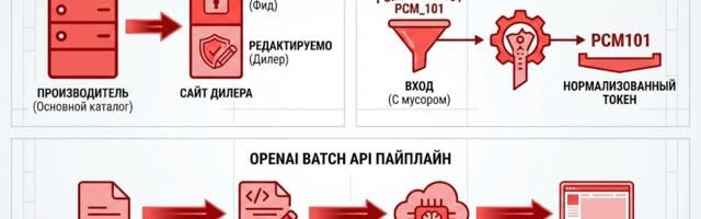 Федеративная архитектура дилерских сайтов: Bitrix, Manticore Search и OpenAI Batch API для каталога на 50k SKU