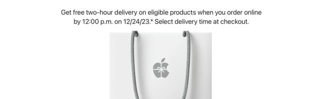 Apple Offering Free Two-Hour Delivery for Last-Minute Gifts