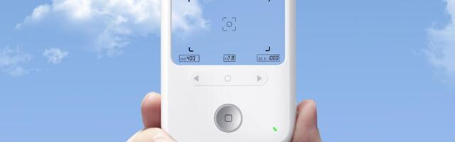This slim camera has a transparent LCD screen for a viewfinder