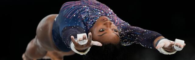 Simone Biles submits an original skill on uneven bars ahead of Paris Olympics