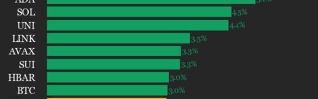 CoinDesk 20 performance update: Stellar (XLM) gains 6% as all constituents rise