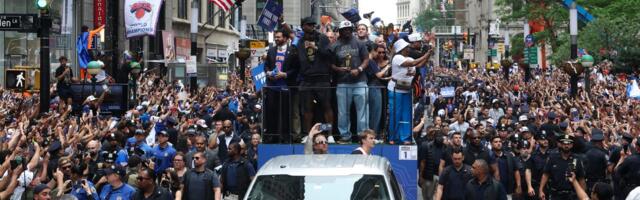 The Financial District turned orange and blue to celebrate the Knicks' first NBA championship in 53 years