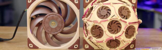 Airflow enthusiast 3D-prints 15 tiny fans to fit inside a custom, domed Noctua NF-A12x25 frame — bizarre 'Fanhattan Project' cools the CPU just as well as a regular fan