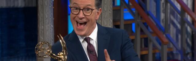 Stephen Colbert gleefully reacts to Jimmy Kimmels return to air