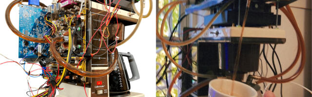 Inventor caffeinates liquid cooling with coffee-cooled Coffeematic PC — computer built on old 1980s appliance runs completely fine despite the hot drink running through its radiators