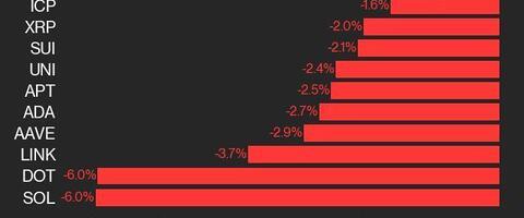 CoinDesk 20 Performance Update: SOL and DOT Drop 6%, Leading Index Lower