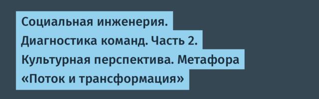 Социальная инженерия. Диагностика команд. Часть 2. Культурная перспектива. Метафора «Поток и трансформация»