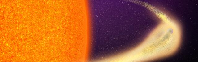 This planet is crumbling apart, giving it a giant tail like a comet