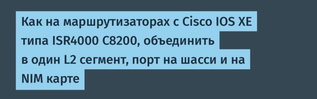 Как на маршрутизаторах с Cisco IOS XE типа ISR4000 C8200, объединить в один L2 сегмент, порт на шасси и на NIM карте