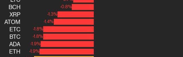 CoinDesk 20 Performance Update:  Index Falls 2.1% with Only Two Gainers