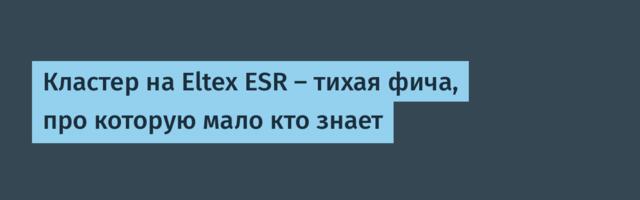 Кластер на Eltex ESR — тихая фича, про которую мало кто знает