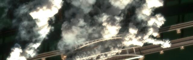 Satellite images show Russian forces throwing up smoke screens on a key Crimean bridge as Ukrainian drones target supply lines