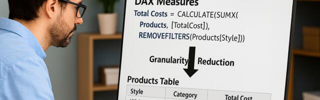 Особенности снижения гранулярности таблицы в Power BI на примере REMOVEFILTERS