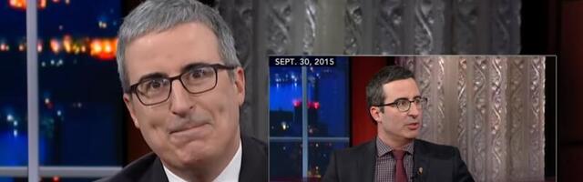 John Oliver reacts to a 2015 clip of himself saying he doesn't 'give a s**t' about Trump