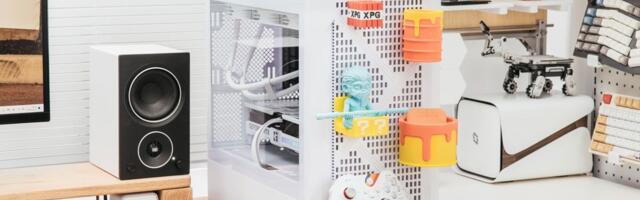 XPG's Dynamic BTF case offers a pegboard front panel — a holey design for a mix of convenient peripheral storage and fun