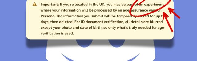Discord advises UK users that they "may be part of an experiment" where instead of their age verification data never leaving their phone, it will now actually leave their phone