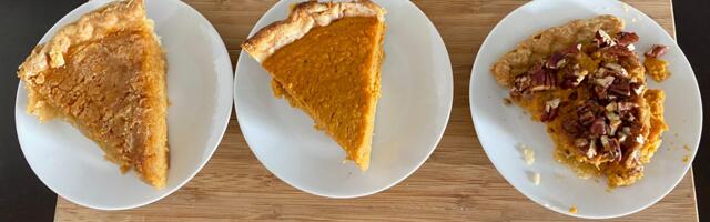 I tried sweet potato pie recipes from Trisha Yearwood, Alton Brown, and Carla Hall. The best had an easy homemade crust.