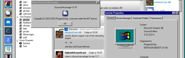 Modern Discord hacked into Windows 95 and 98, slimmed down version keeps core functionality intact
