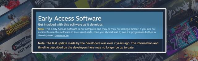 Steam adds warning flagging potentially abandoned early access games