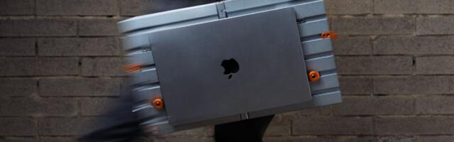 Someone designed an open portable desk with a canvas handle to carry your $10,000 Apple MacBook Pro laptop around - but somehow I don't think it's a very good idea