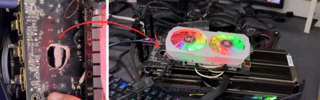 RTX 5070 Ti with catastrophic damage brought back to life by RX 580 — AMD VMR graft resurrects card with a huge hole burned into its PCB