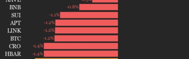 CoinDesk 20 performance update: Stellar (XLM) drops 3.5% as nearly all assets decline