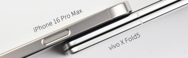 Images show vivo X Fold5's thickness compared to iPhone 16 Pro Max