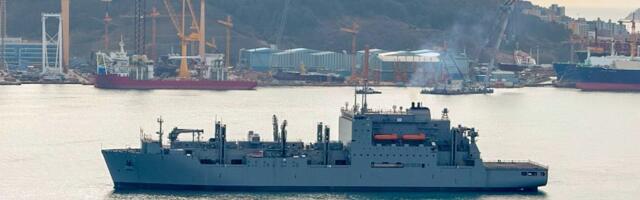 A US Navy supply ship just finished up major maintenance work at a South Korean shipyard for the first time