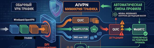 AIVPN: VPN-протокол с мимикрией трафика и автоматической сменой профиля