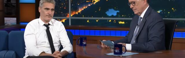 Stephen Colbert and Joaquin Phoenix try to endure a minute of awkward silence