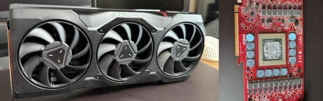 Possible AMD RX 7900 XTX engineering sample with red PCB surfaces — prototype came with no backplate & custom VBIOS but matches RX 7900 GRE specs