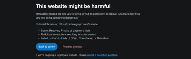 Cointelegraph Hit by Front-End Exploit, Fake Phishing Airdrop Pop Up on Website