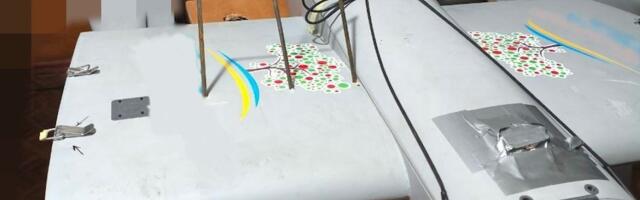 A Ukrainian bomber drone went out for a strike mission. It returned impaled by a crude trident, photos show.