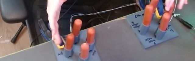 Crazed World of Warcraft gamer plays game with 3D-printed hot dog controller — the left wiener quad-array controls movement, the right triggers abilities