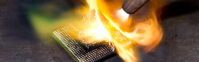Tech teardown specialist delids a Xeon with a blowtorch and hunting knife — wood chopping block makes a worthy stage for the sacrifice