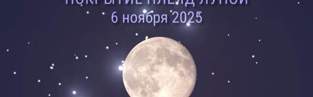 Покрытие Плеяд Луной вечером 6 ноября 2025